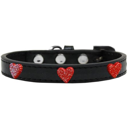MIRAGE PET PRODUCTS Red Glitter Heart Widget Dog CollarBlack Size 16 631-12 BK16